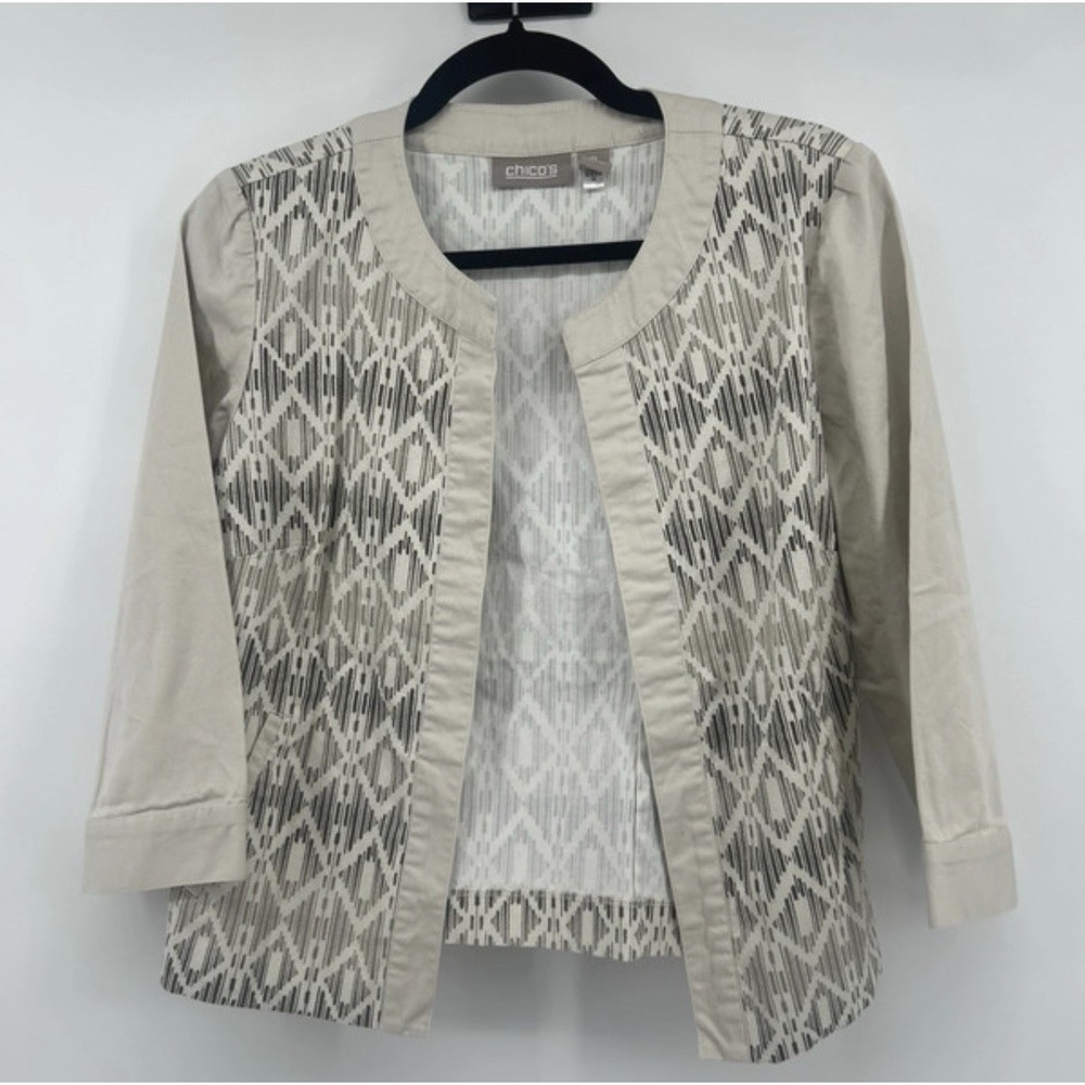 Chico's Geometric Ikat Open Front Jacket Neutral Size 0 (S) Boho Indie Southwest